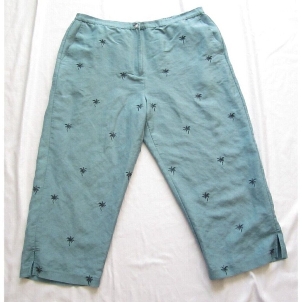 Women Van Heusen Linen/Rayon Palm Tree Embroidered Pants Sz 16 (WP193)